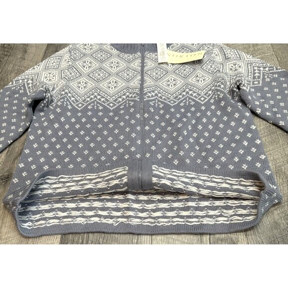 Norton Wool Sweater Cardigan Womens Medium Wool Blend Blue Fair Isle Zip NEW - Picture 3 of 7